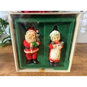 Vintage 1979 Hallmark Santa‎ & Mrs. Claus Ornament Set Tree-Trimmer Original Box